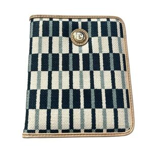 Spartina 449 Natural Linen Fabric Journal/Planner Cover Checkered Blue and White